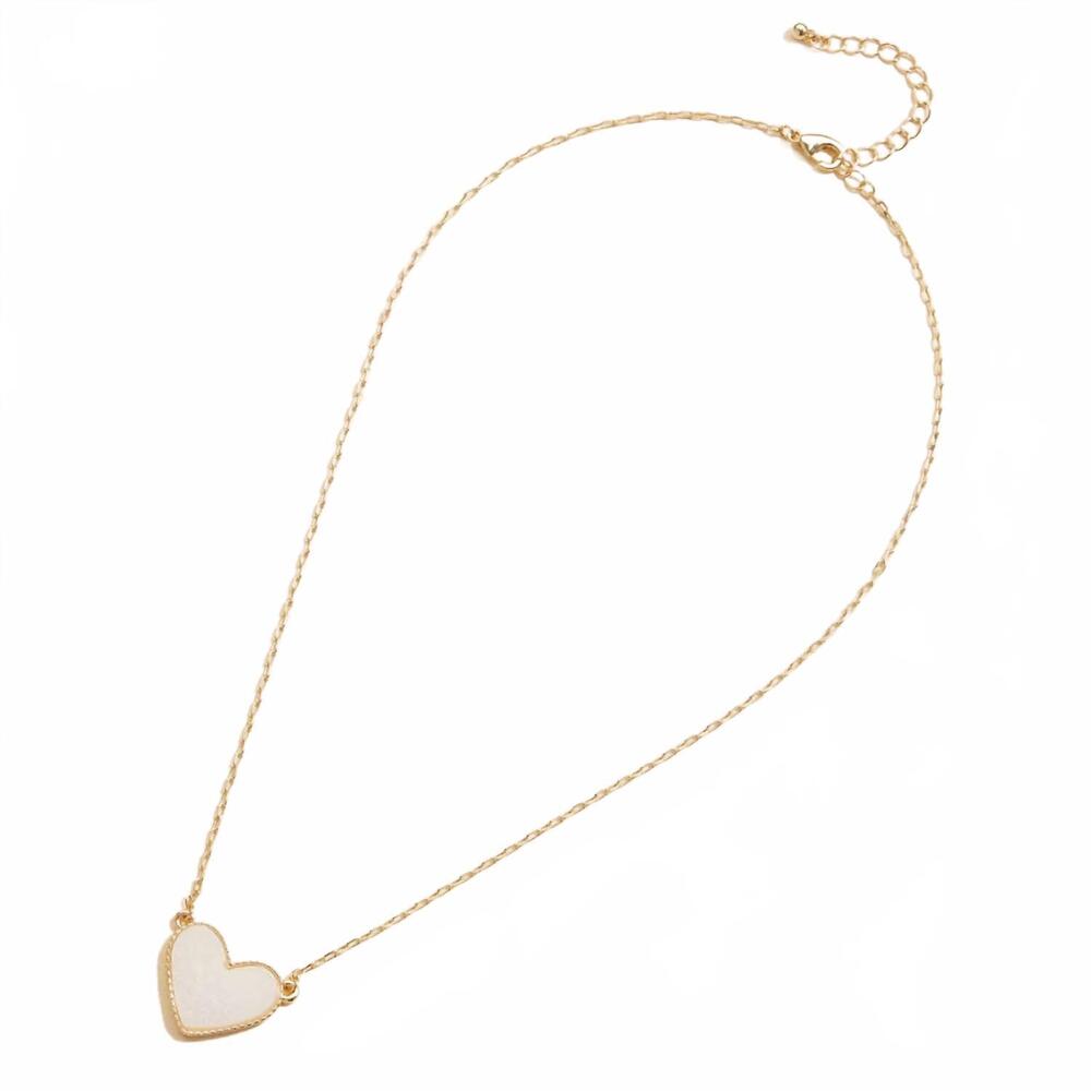 NEW FREM women's heart druzy stone charm short necklace in ivory sparkle
